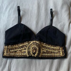 Black crop top with gold beads